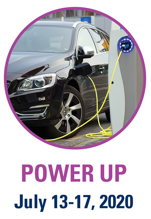 Power Up logo with electric car charging